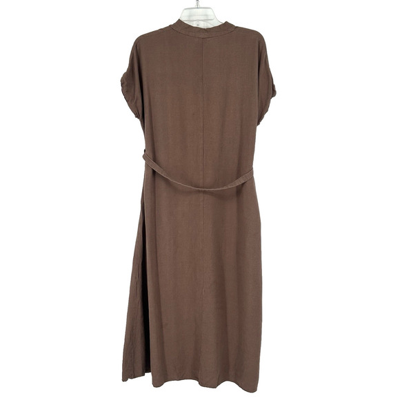 Urban Research Doors Linen Blend Midi Dress Brown Belted Dolman Sleeves Size 1 S - Picture 6 of 10